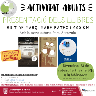Presentació dels llibres: Buit de Març, Mare Batec i 900 KM. Biblioteca Josep Roca i Bros